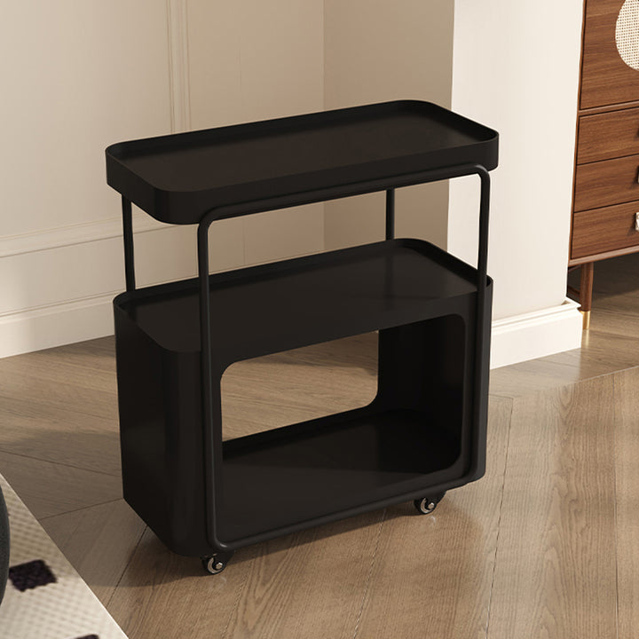 Traditional Chinese Metal Movable Rounded Rectangular Side Table With 3 Tiers For Living Room