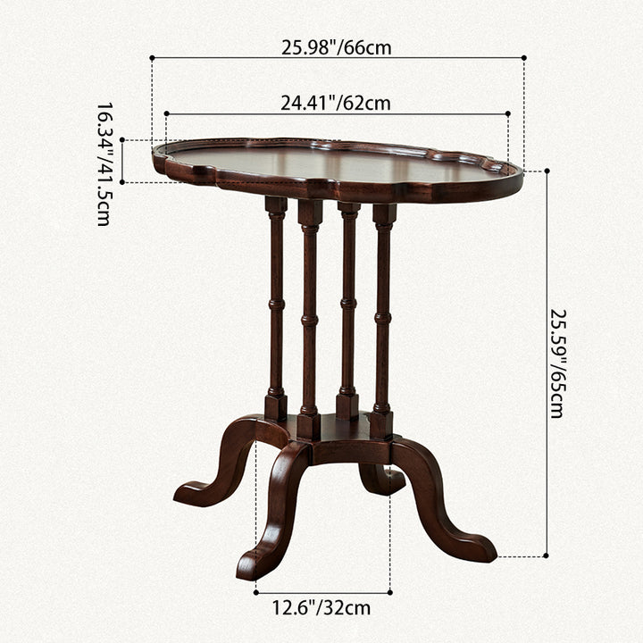 Traditional Chinese Rubberwood Scalloped Curved Side Table With 1 Tier For Living Room