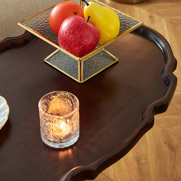 Traditional Chinese Rubberwood Scalloped Curved Side Table With 1 Tier For Living Room