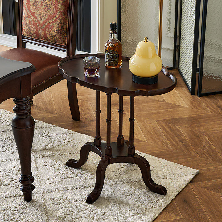 Traditional Chinese Rubberwood Scalloped Curved Side Table With 1 Tier For Living Room