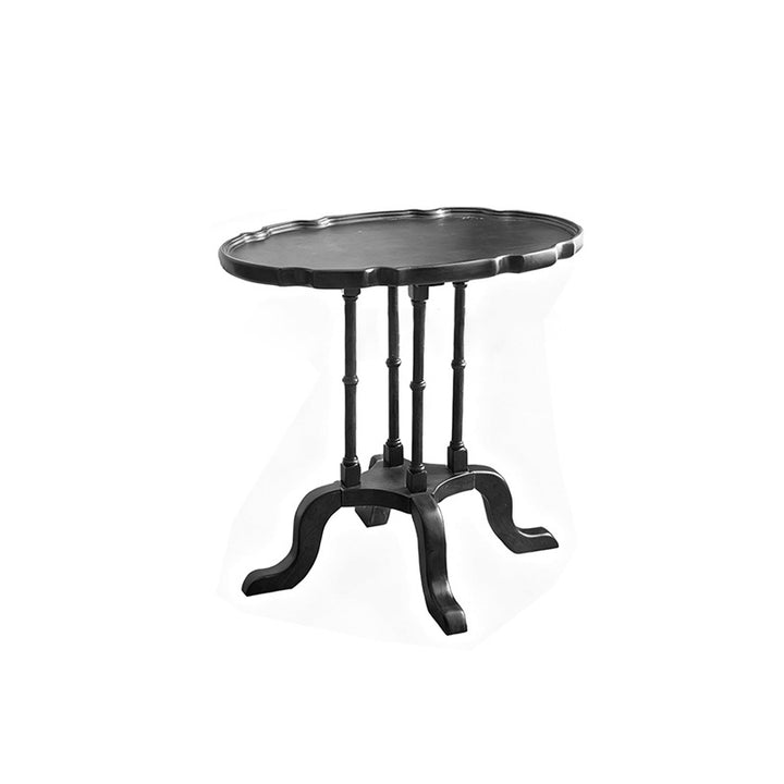 Traditional Chinese Rubberwood Scalloped Curved Side Table With 1 Tier For Living Room