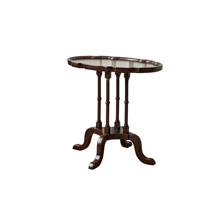 Traditional Chinese Rubberwood Scalloped Curved Side Table With 1 Tier For Living Room
