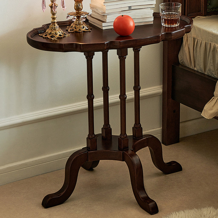Traditional Chinese Rubberwood Scalloped Curved Side Table With 1 Tier For Living Room