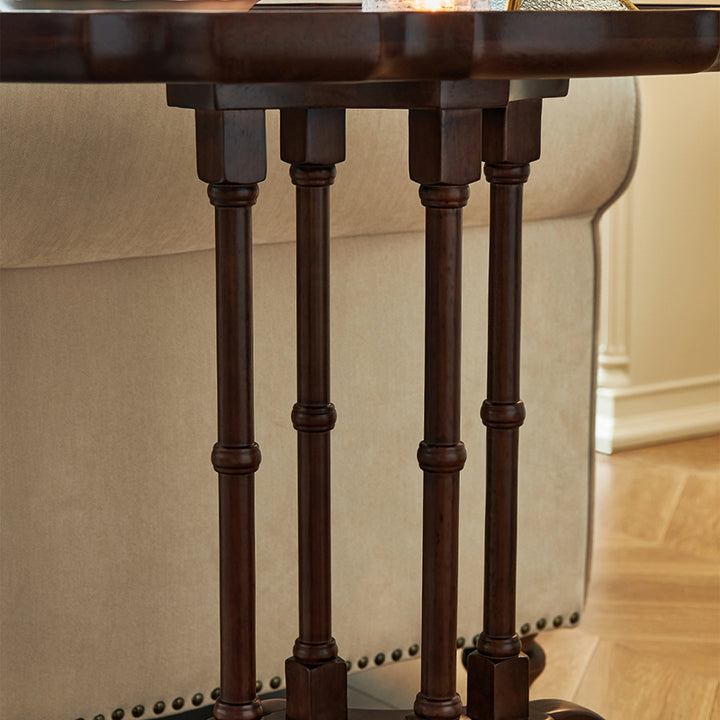 Traditional Chinese Rubberwood Scalloped Curved Side Table With 1 Tier For Living Room