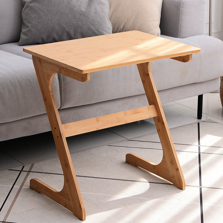 Traditional Chinese Bamboo Z-Shaped Rectangular Side Table With 1 Tier For Living Room