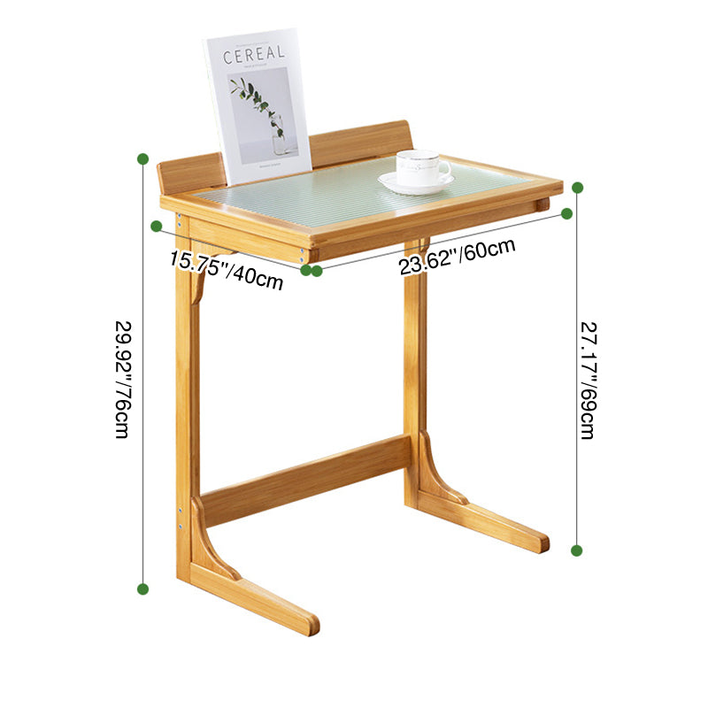 Traditional Chinese Bamboo Glass Rectangular Side Table With 1-Tier For Living Room