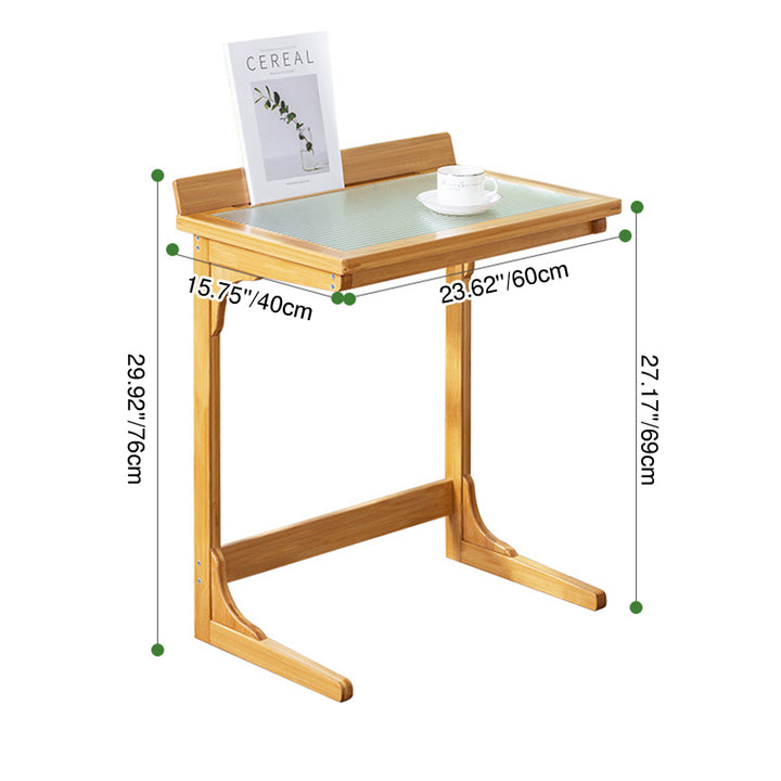 Traditional Chinese Bamboo Glass Rectangular Side Table With 1-Tier For Living Room