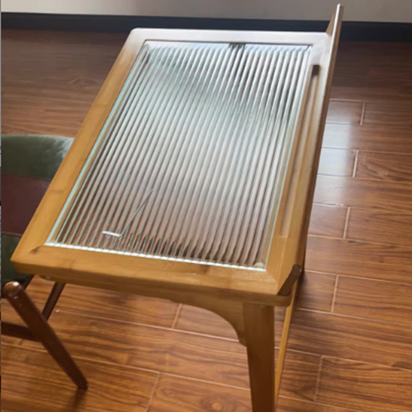 Traditional Chinese Bamboo Glass Rectangular Side Table With 1-Tier For Living Room