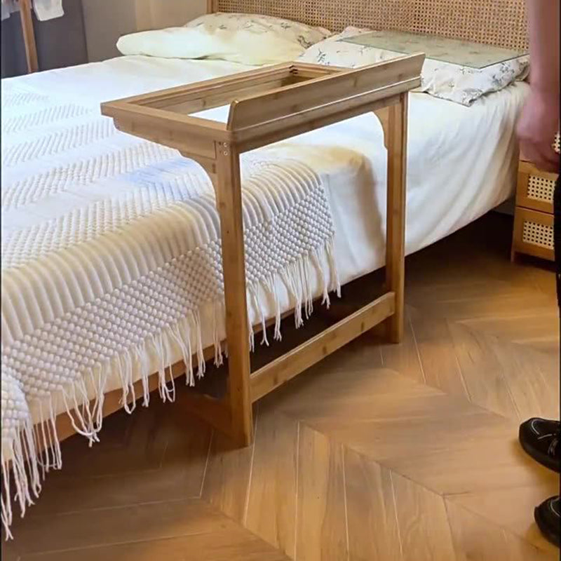 Traditional Chinese Bamboo Glass Rectangular Side Table With 1-Tier For Living Room