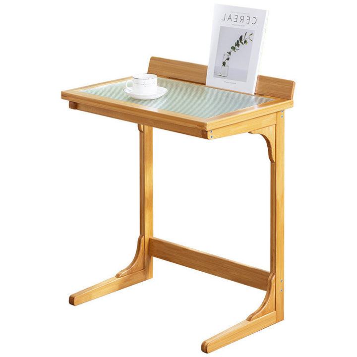 Traditional Chinese Bamboo Glass Rectangular Side Table With 1-Tier For Living Room