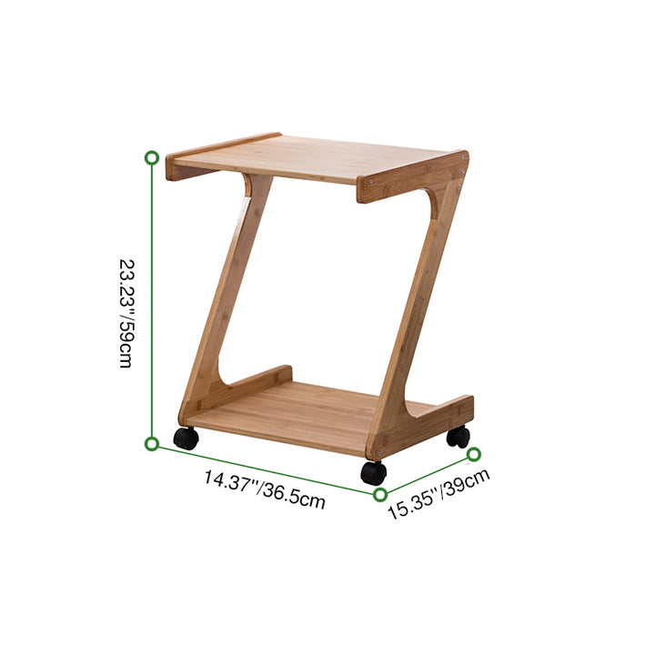 Traditional Chinese Bamboo Movable Z-Shaped Rectangular Side Table With 2 Tiers For Living Room