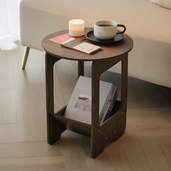 Table basse ronde carrée en bois d’ingénierie de style vintage traditionnel avec 2 niveaux pour salon 