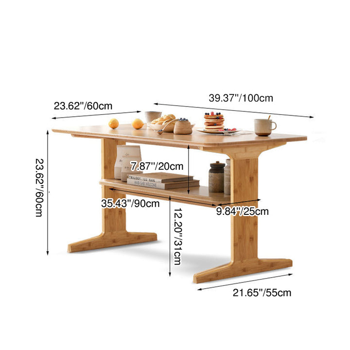Table basse rectangulaire arrondie en bambou, minimaliste et moderne, en forme de T, avec 2 niveaux pour le salon 