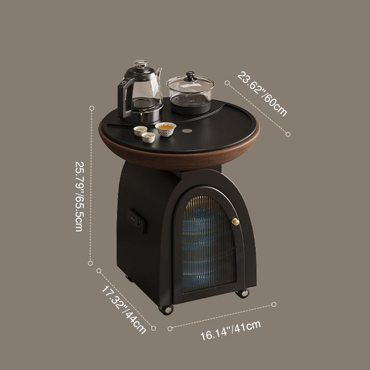 Table basse courbée mobile traditionnelle en bois massif, contreplaqué, pierre et verre, avec 1 niveau, pour salon 