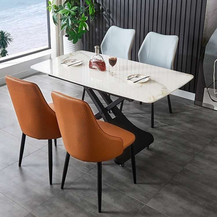 Contemporary Scandinavian Sintered Stone Metal X-Shaped Rectangular Coffee Table With 1 Tier For Living Room