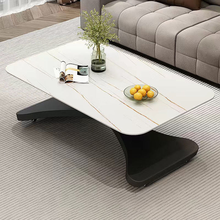 Contemporary Scandinavian Sintered Stone Metal X-Shaped Rectangular Coffee Table With 1 Tier For Living Room