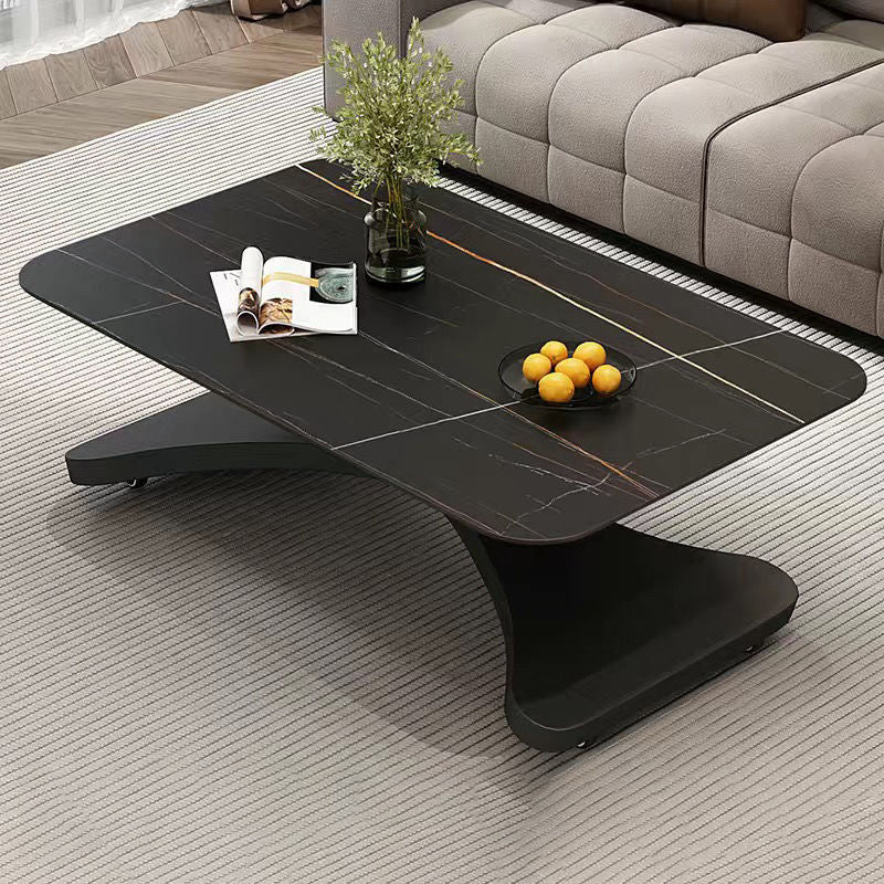 Contemporary Scandinavian Sintered Stone Metal X-Shaped Rectangular Coffee Table With 1 Tier For Living Room