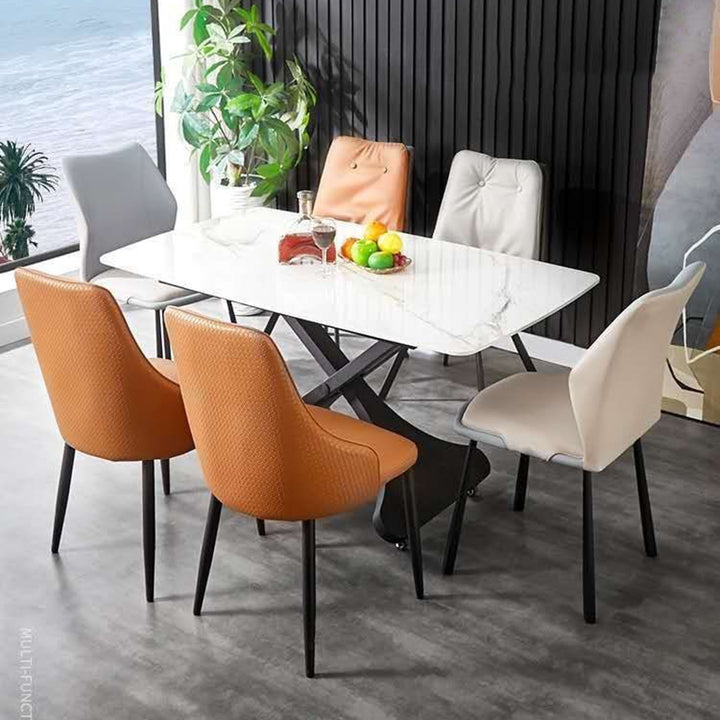 Contemporary Scandinavian Sintered Stone Metal X-Shaped Rectangular Coffee Table With 1 Tier For Living Room