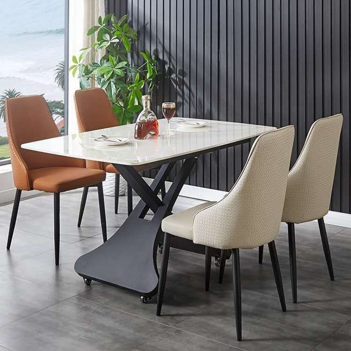 Contemporary Scandinavian Sintered Stone Metal X-Shaped Rectangular Coffee Table With 1 Tier For Living Room