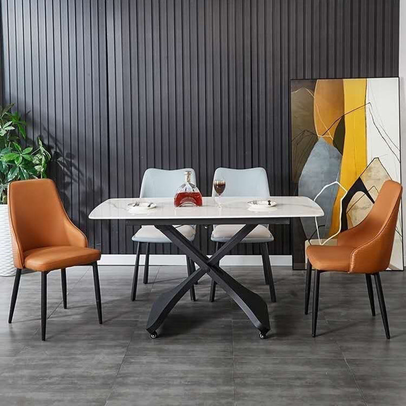 Contemporary Scandinavian Sintered Stone Metal X-Shaped Rectangular Coffee Table With 1 Tier For Living Room