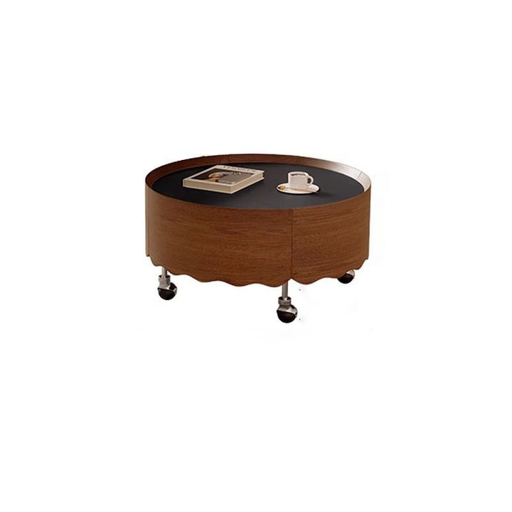 Traditioneller französischer gesinterter Steinglasmassivholz-Sperrholz-Edelstahl-Runder gebogener Couchtisch mit 1 Ebene für das Wohnzimmer 