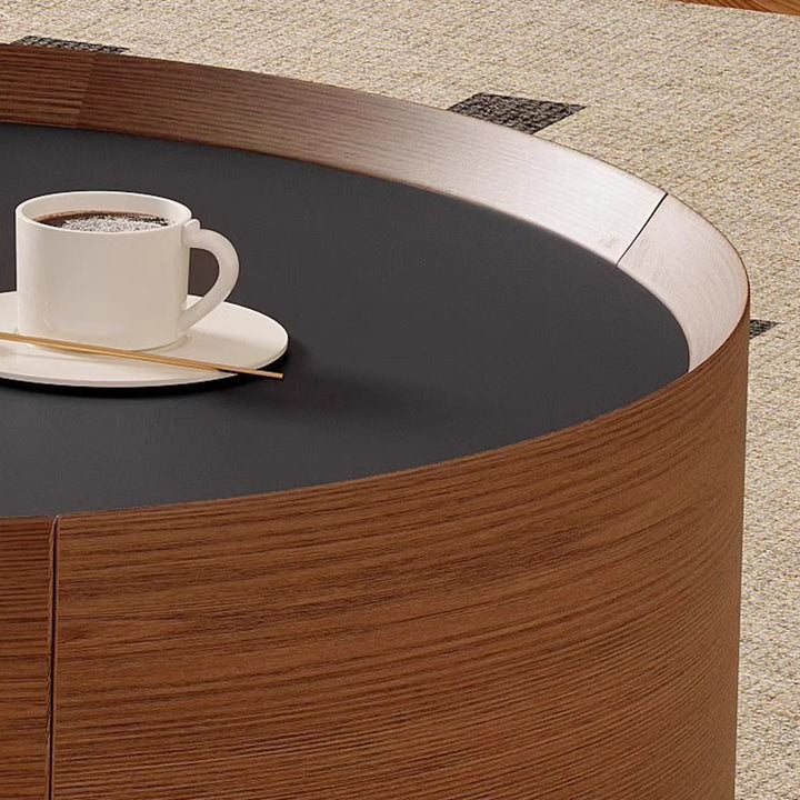 Traditioneller französischer gesinterter Steinglasmassivholz-Sperrholz-Edelstahl-Runder gebogener Couchtisch mit 1 Ebene für das Wohnzimmer 