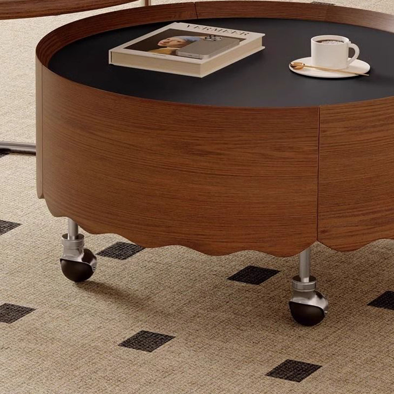 Traditioneller französischer gesinterter Steinglasmassivholz-Sperrholz-Edelstahl-Runder gebogener Couchtisch mit 1 Ebene für das Wohnzimmer 