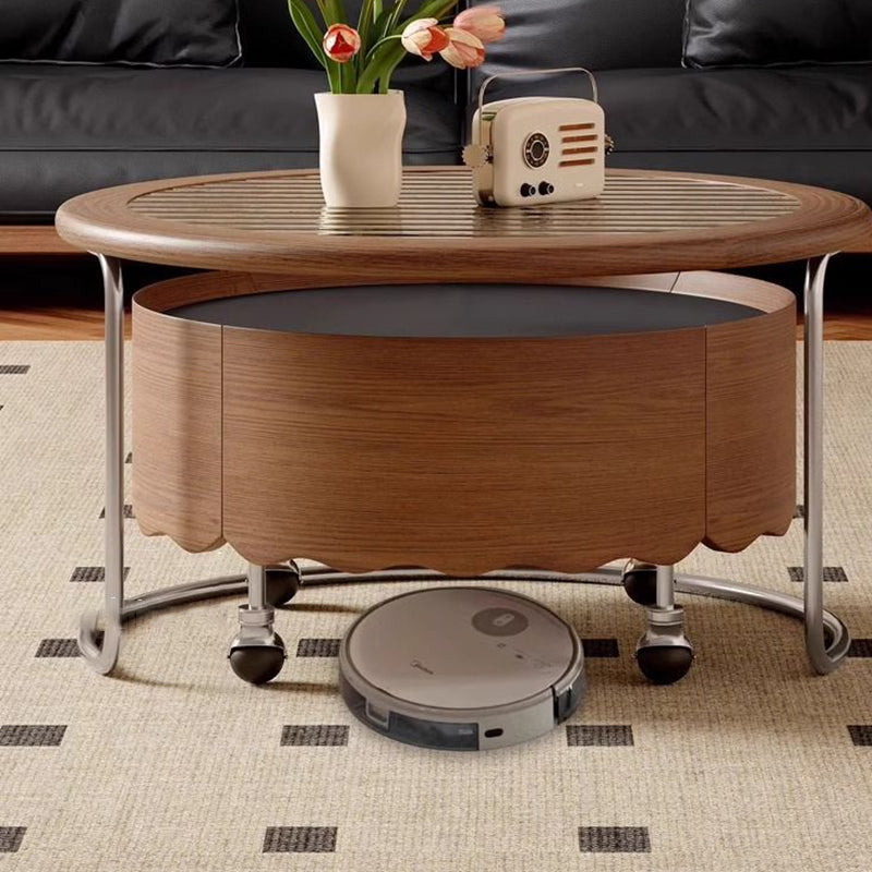Traditioneller französischer gesinterter Steinglasmassivholz-Sperrholz-Edelstahl-Runder gebogener Couchtisch mit 1 Ebene für das Wohnzimmer 