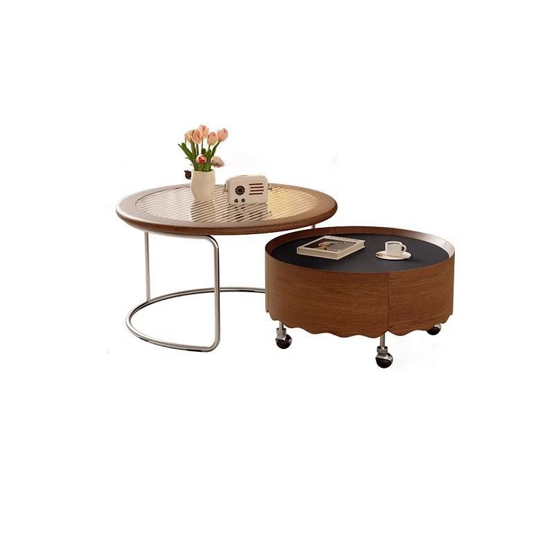 Traditioneller französischer gesinterter Steinglasmassivholz-Sperrholz-Edelstahl-Runder gebogener Couchtisch mit 1 Ebene für das Wohnzimmer 