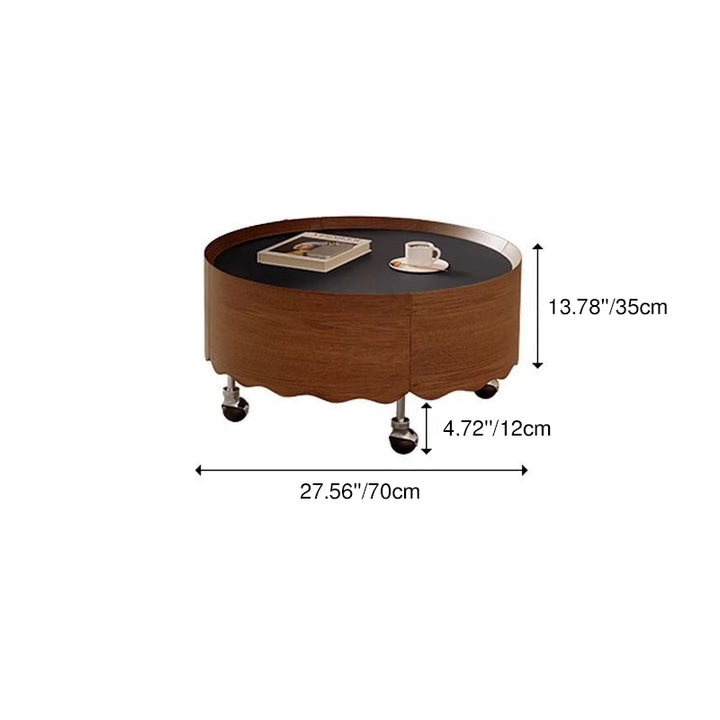 Table basse ronde incurvée en pierre frittée française traditionnelle, verre, bois massif, contreplaqué, acier inoxydable, avec 1 niveau pour salon 
