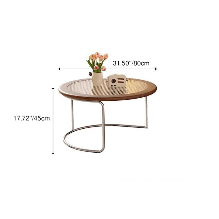 Traditioneller französischer gesinterter Steinglasmassivholz-Sperrholz-Edelstahl-Runder gebogener Couchtisch mit 1 Ebene für das Wohnzimmer 