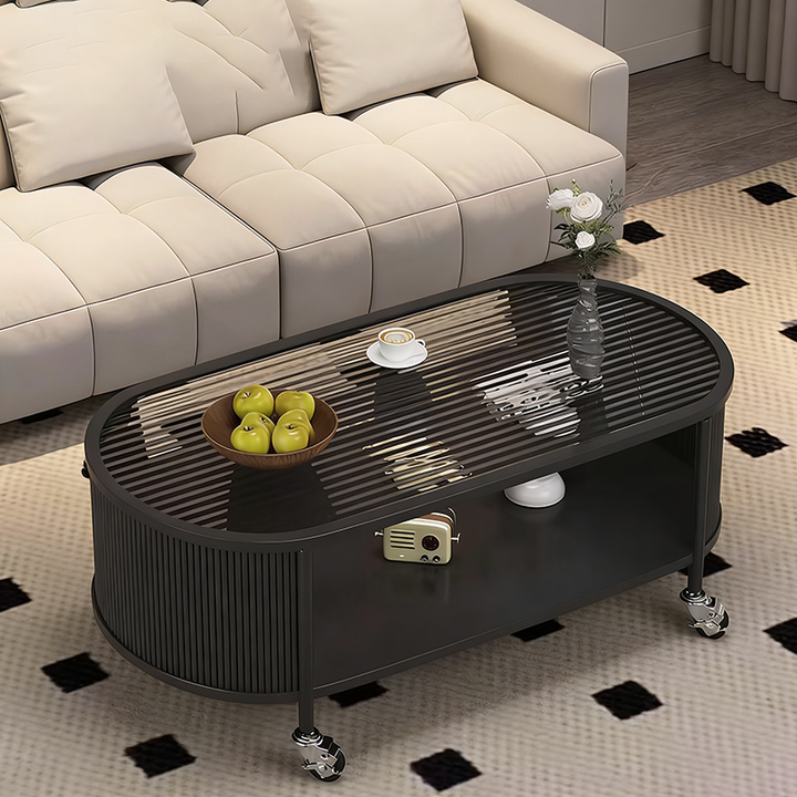 Table basse ovale allongée mobile en verre et métal, minimaliste moderne, à deux niveaux, pour salon 