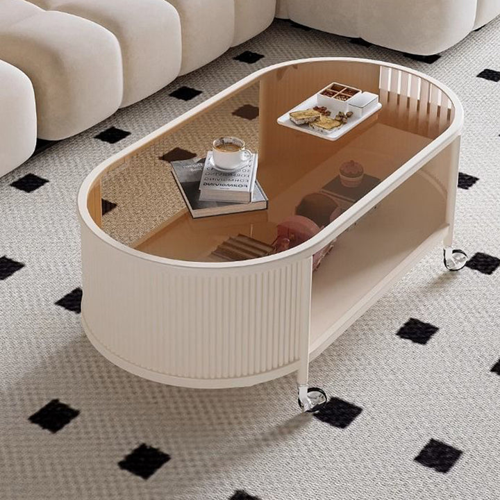 Table basse ovale allongée mobile en verre et métal, minimaliste moderne, à deux niveaux, pour salon 