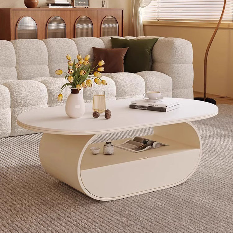 Traditional French Sintered Stone Iron Long Oval Coffee Table With 2 Tiers For Living Room