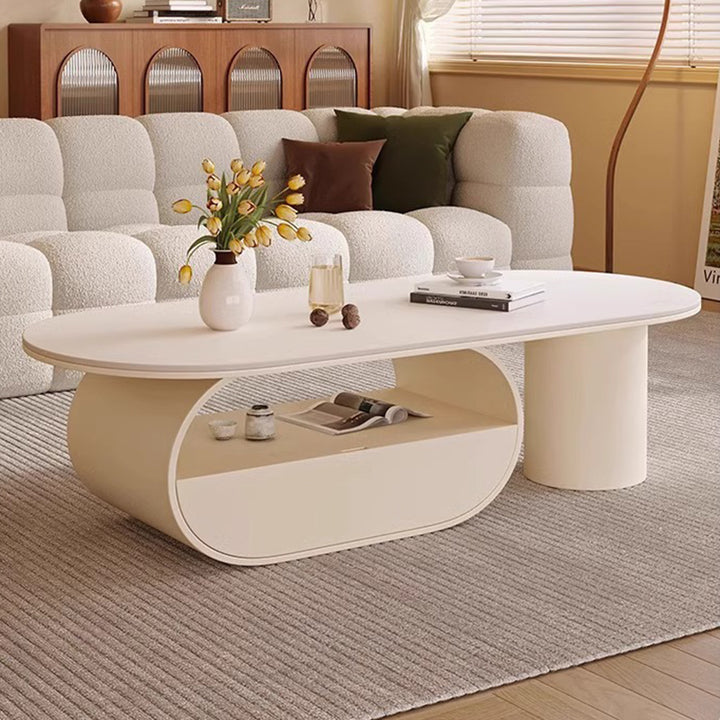 Traditional French Sintered Stone Iron Long Oval Coffee Table With 2 Tiers For Living Room