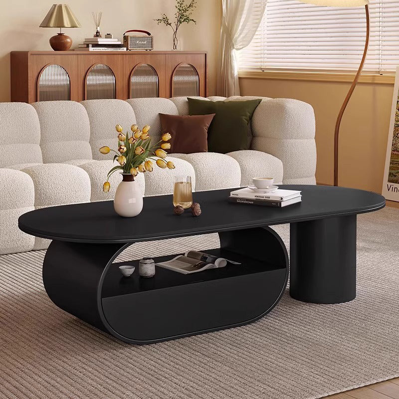 Traditional French Sintered Stone Iron Long Oval Coffee Table With 2 Tiers For Living Room