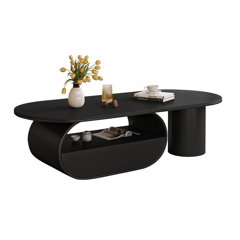 Traditional French Sintered Stone Iron Long Oval Coffee Table With 2 Tiers For Living Room