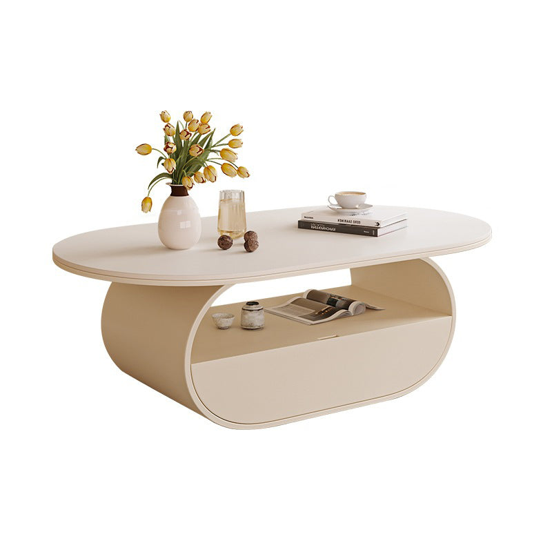 Traditional French Sintered Stone Iron Long Oval Coffee Table With 2 Tiers For Living Room