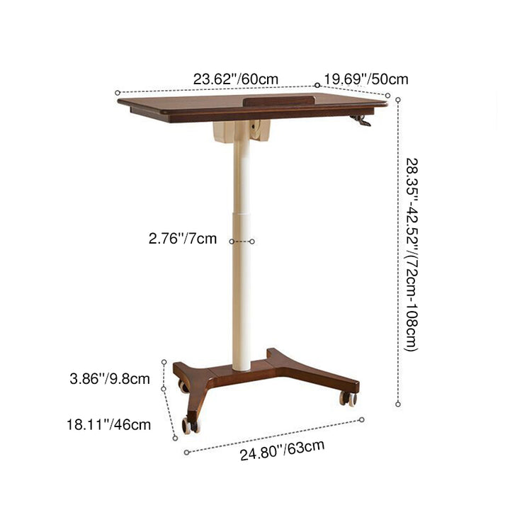 Traditional Chinese Rubber Wood Height-Adjustable Movable Rectangular Side Table With 1 Tier For Living Room