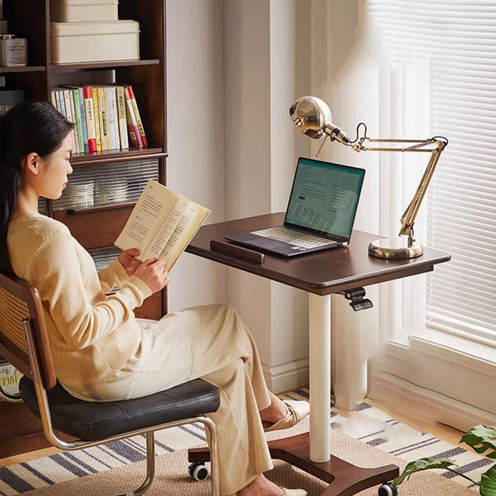 Traditional Chinese Rubber Wood Height-Adjustable Movable Rectangular Side Table With 1 Tier For Living Room