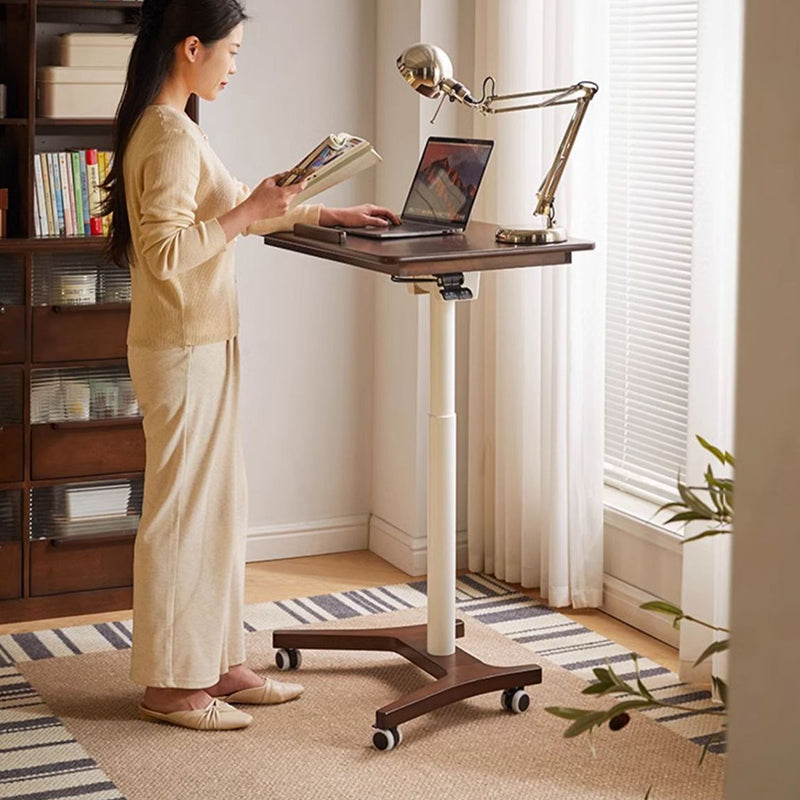 Traditional Chinese Rubber Wood Height-Adjustable Movable Rectangular Side Table With 1 Tier For Living Room