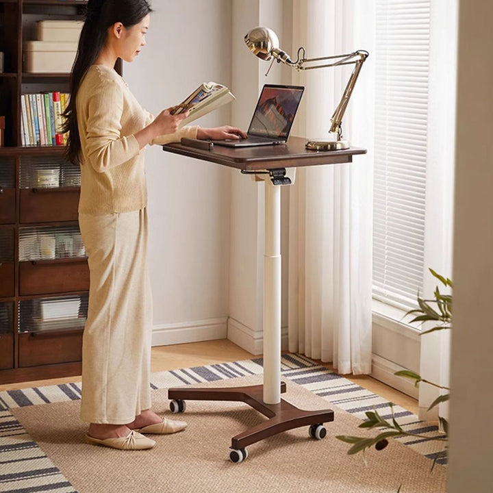 Traditional Chinese Rubber Wood Height-Adjustable Movable Rectangular Side Table With 1 Tier For Living Room