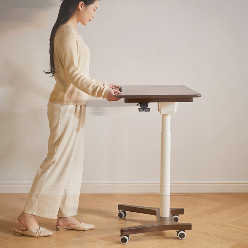 Traditional Chinese Rubber Wood Height-Adjustable Movable Rectangular Side Table With 1 Tier For Living Room