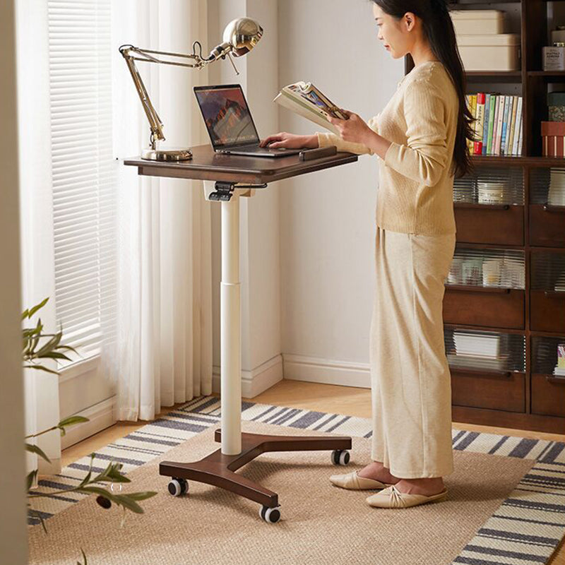 Traditional Chinese Rubber Wood Height-Adjustable Movable Rectangular Side Table With 1 Tier For Living Room