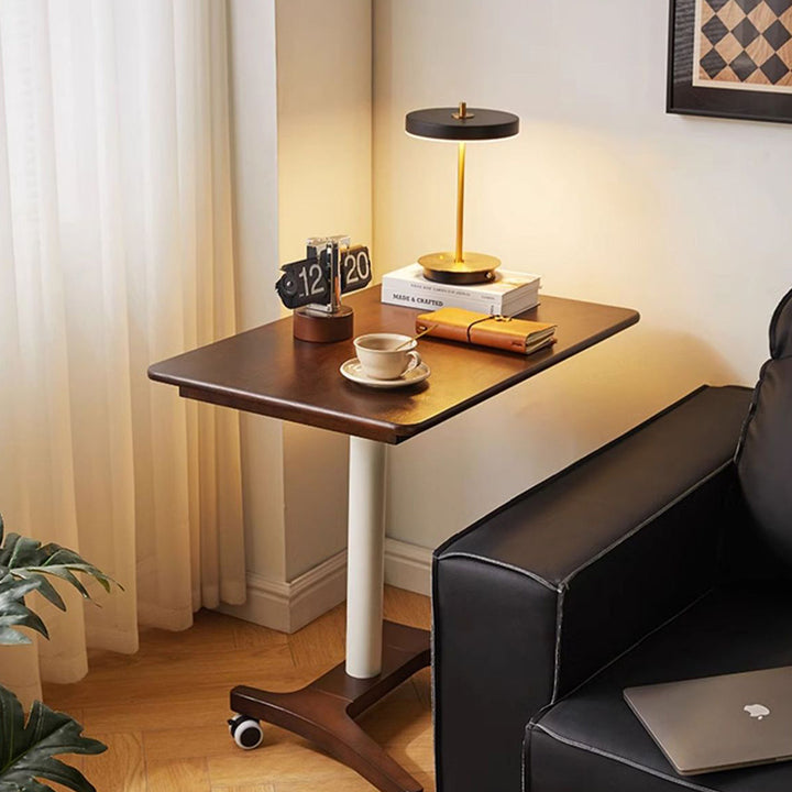 Traditional Chinese Rubber Wood Height-Adjustable Movable Rectangular Side Table With 1 Tier For Living Room