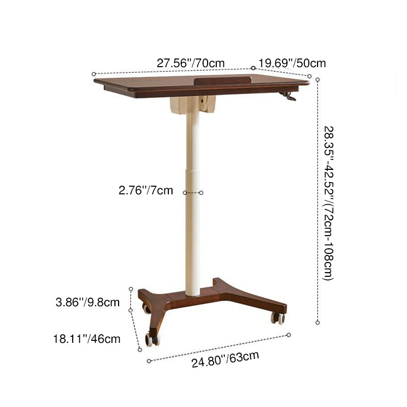 Traditional Chinese Rubber Wood Height-Adjustable Movable Rectangular Side Table With 1 Tier For Living Room