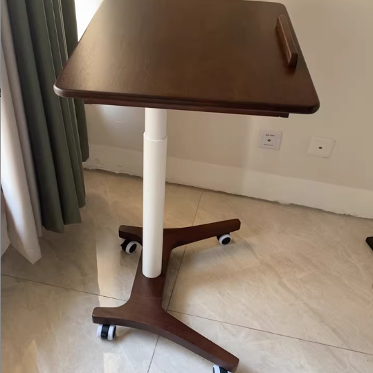 Traditional Chinese Rubber Wood Height-Adjustable Movable Rectangular Side Table With 1 Tier For Living Room
