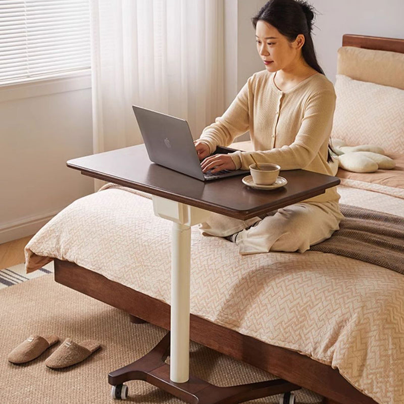 Traditional Chinese Rubber Wood Height-Adjustable Movable Rectangular Side Table With 1 Tier For Living Room