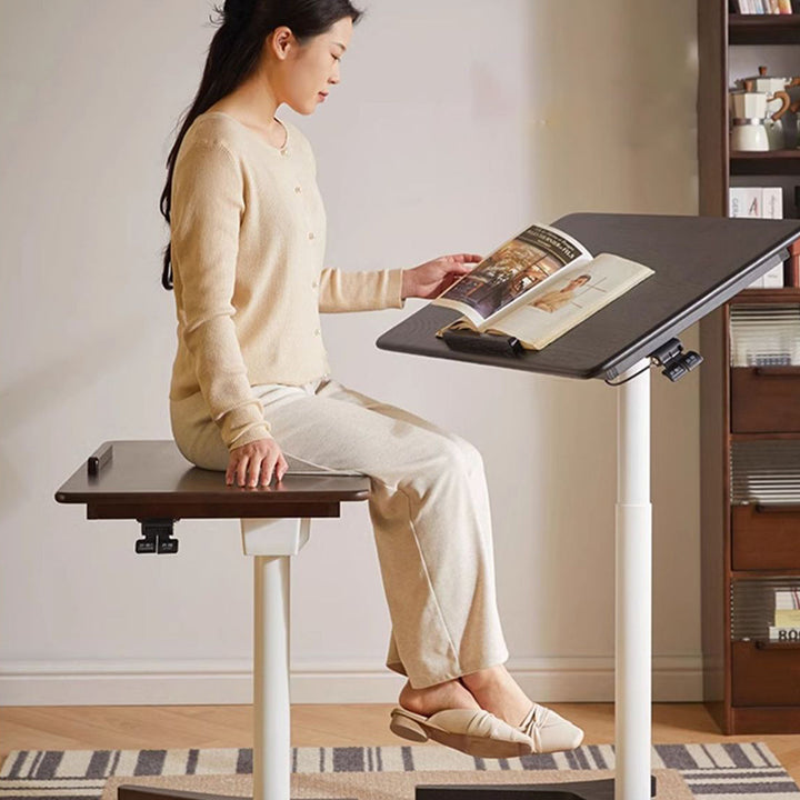 Traditional Chinese Rubber Wood Height-Adjustable Movable Rectangular Side Table With 1 Tier For Living Room