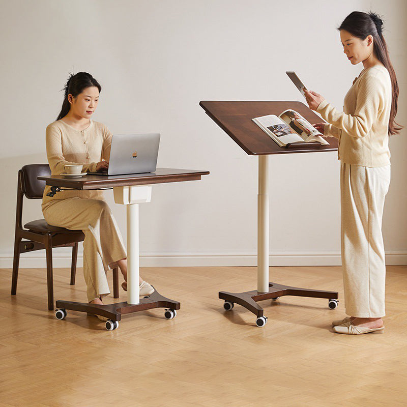 Traditional Chinese Rubber Wood Height-Adjustable Movable Rectangular Side Table With 1 Tier For Living Room